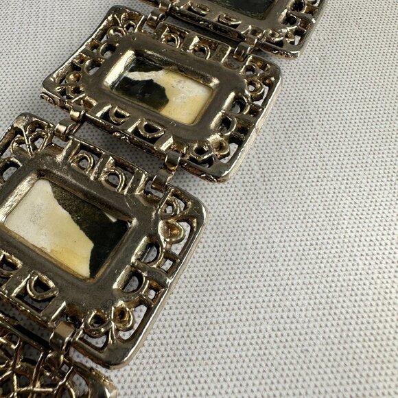 1960s Black Glazed Ceramic Filigree Panel Bracelet - Picture 6 of 10